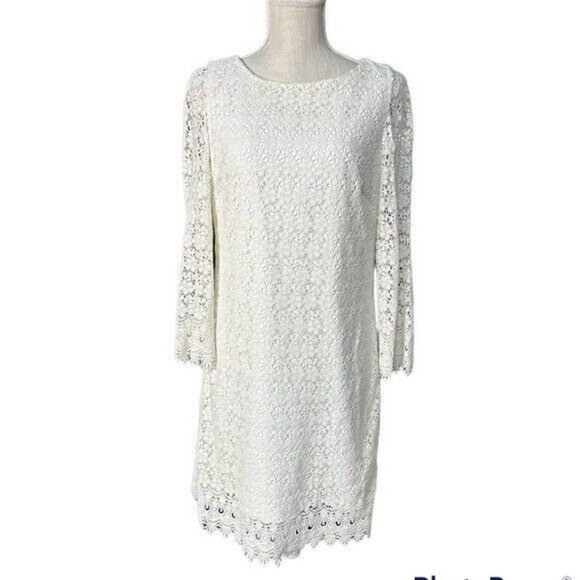 J. Crew  Womens  White Lace Long Sleeve Midi‎ Dress Size 10 - Picture 1 of 9